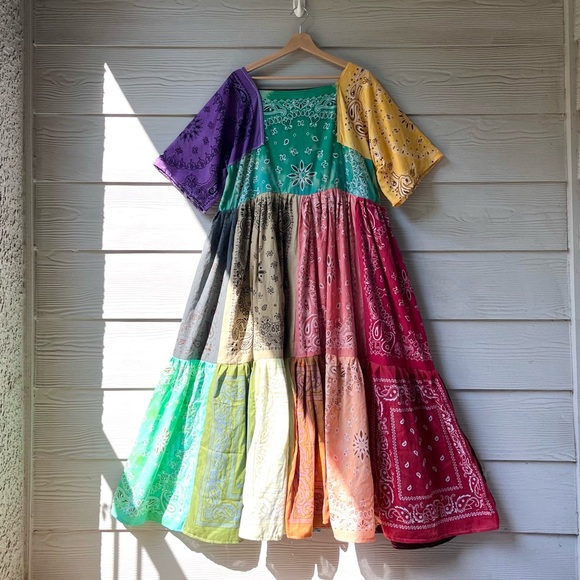 Rainbow | Handmade Earthy Voluminous Maxi Bandana Dress SKU 04294 - Picture 2 of 16